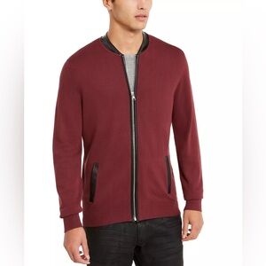 INC International Concepts Men's 3XL Cardigan Sweater Full Zip Faux Leather Trim
